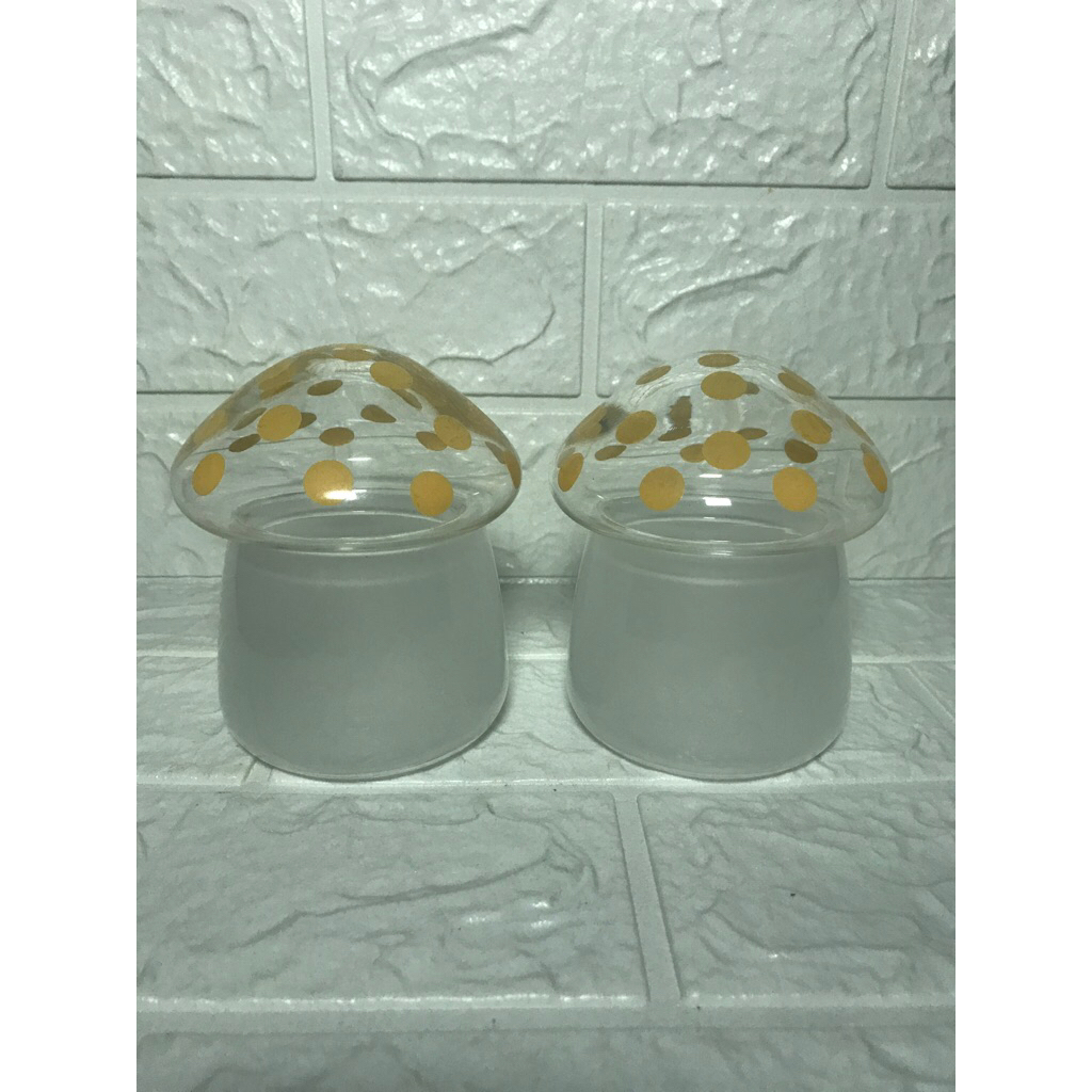 Toples Kaca Mini Bentuk Jamur Isi 2Pcs Toples Kecil Toples Permen Pajangan Kaca