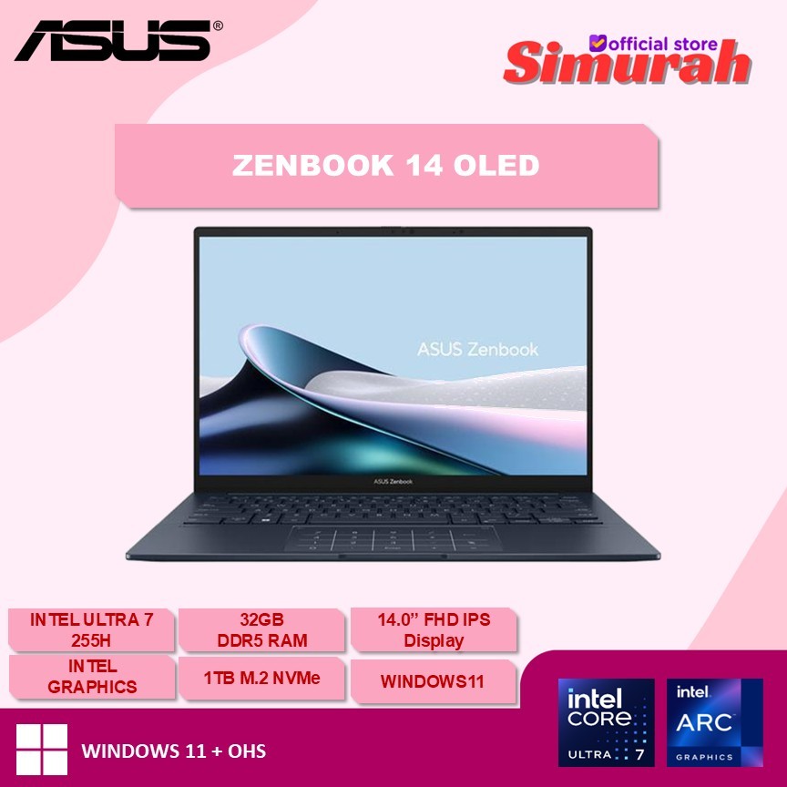 ASUS ZENBOOK 14 OLED UX3405CA Intel Ultra 7 255H 32GB 1TB SSD 14" WUXGA Touch W11+OHS+M365B Zenbook 