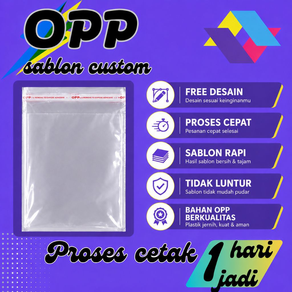 Plastik OPP Lem Custom Sablon 1 Warna | Kemasan Roti, Snack, Kue.Jasa Sablon Plastik OPP Custom 1 Wa