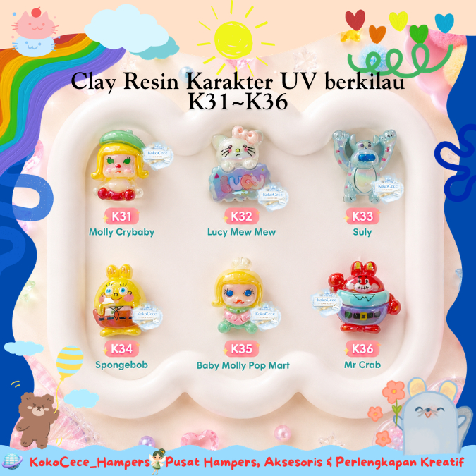 K31~K36 AKSESORIS CLAY spongebob mr crab molly crybaby pop mart lucy mewmew sully monster inc Akseso