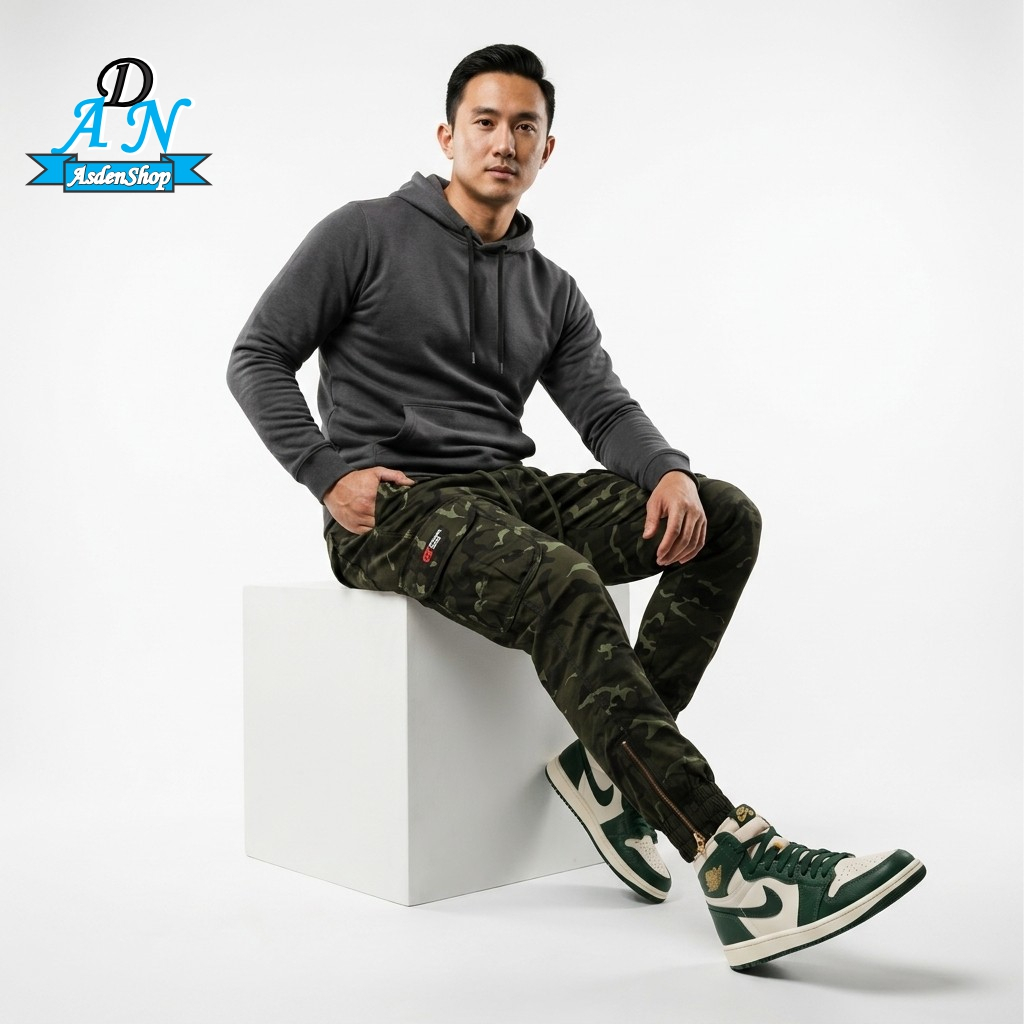 Celana Cargo Camo Grey Celana jogger panjang pria wanita Celana Loreng Unisex Katun Twill