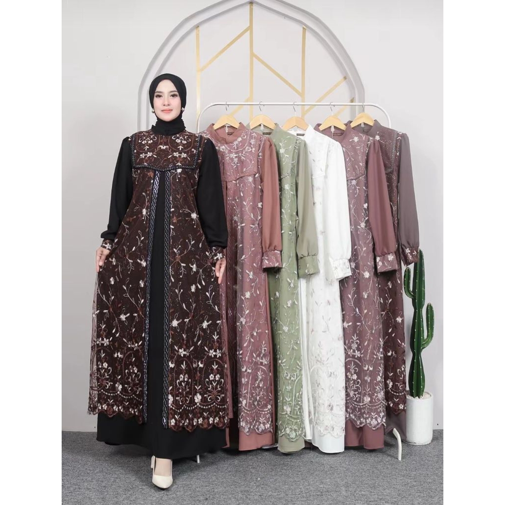 GAMIS MARINA UV MIX BRUKAT SWAROVSKI BUTUP TENGAH - UMMU UWAIS STORE BEKASI