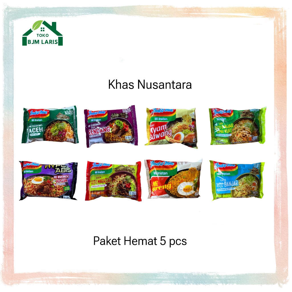 Indomie Mie Instan Berbagai Varian Rasa Khas Nusantara Paket Hemat 5 Pcs - Limau Kuit, Soto Banjar, 