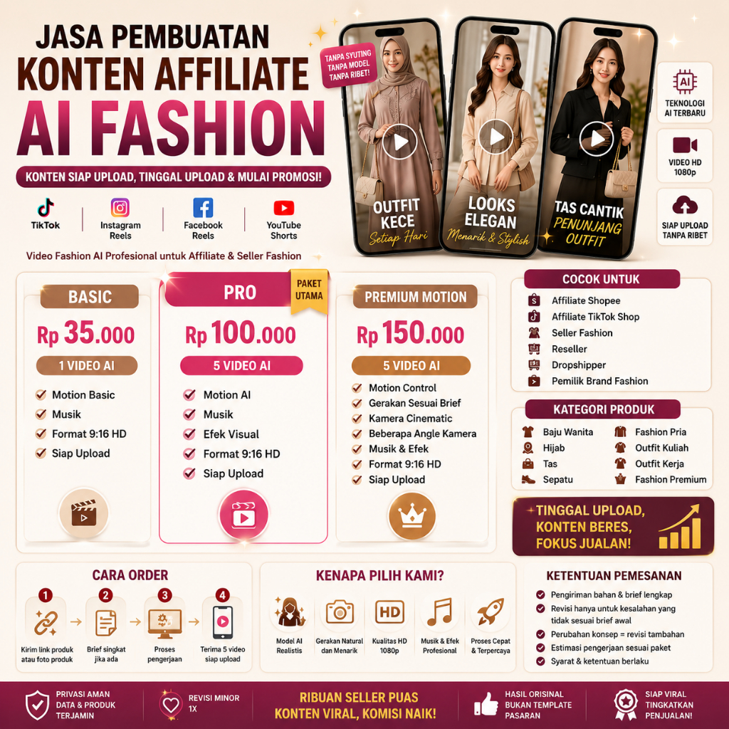 Jasa Bikin Video Short Fashion Affiliate / Video Produk 5 Video