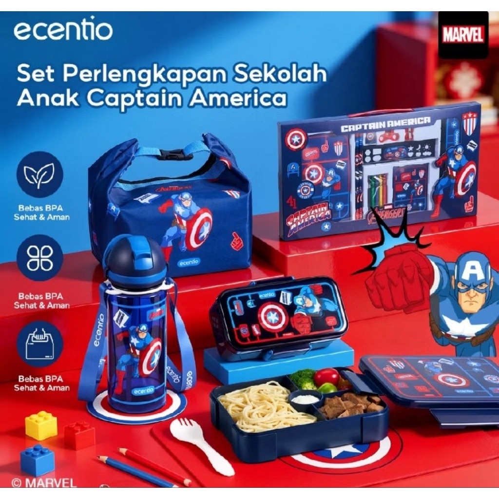 ECENTIO CAPTAIN AMERICA LUNCH BOX ANAK, BOTOL MINUM ANAK