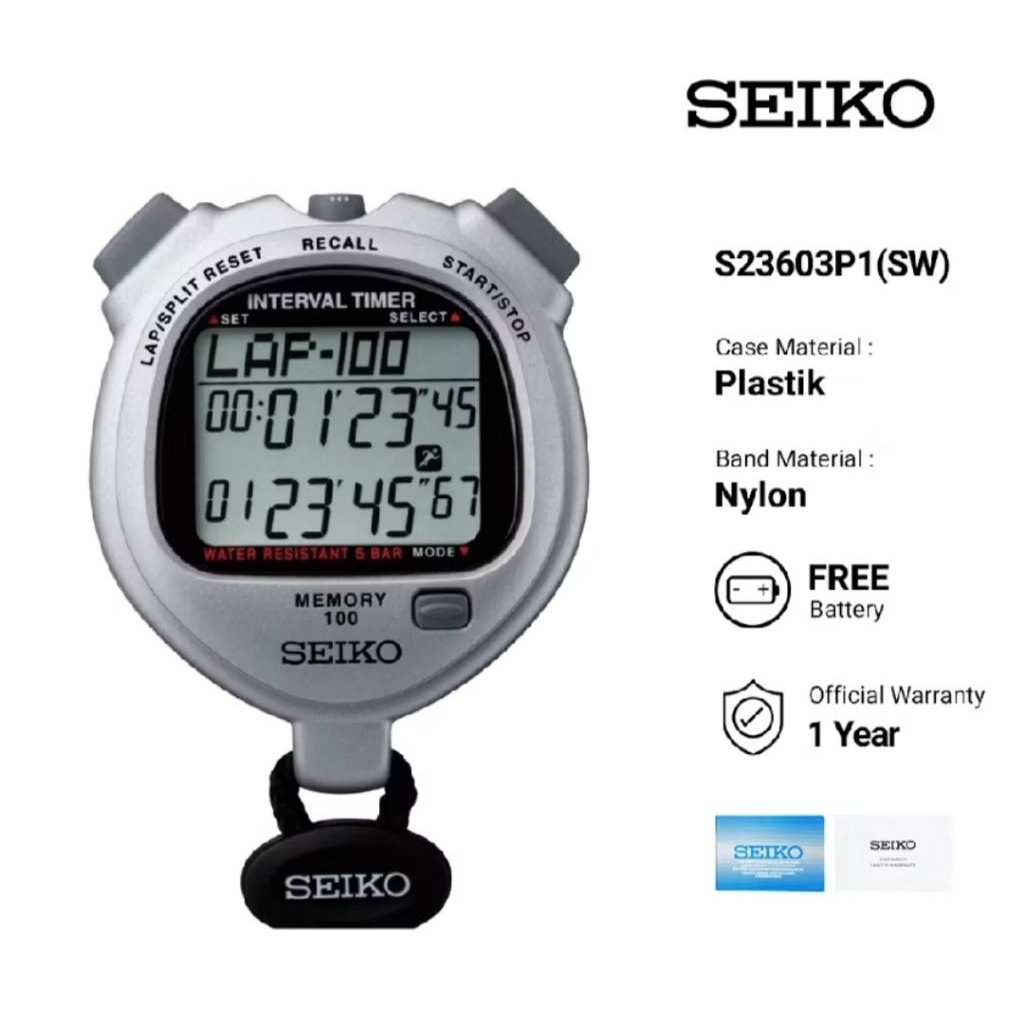 Stopwatch SEIKO Digital S23603P1(SW) 100 Lap Memory