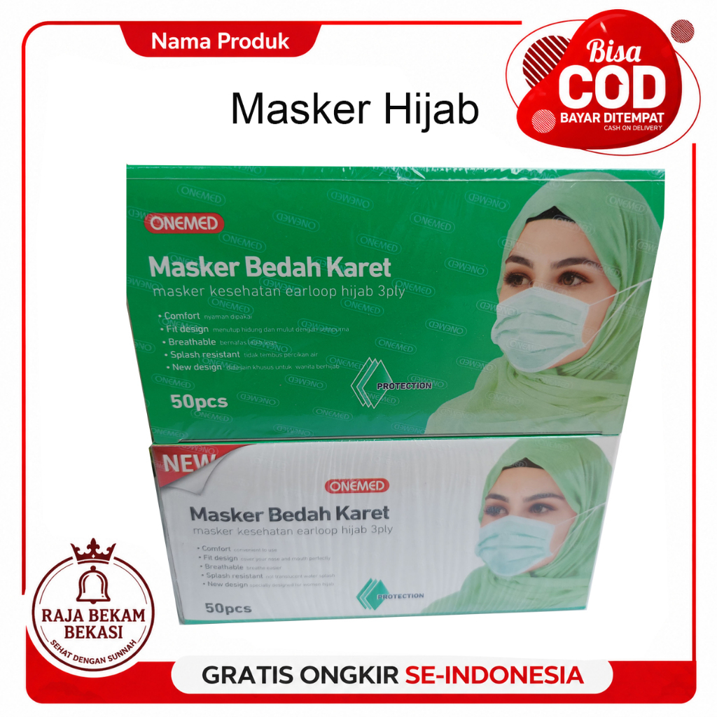 Masker Hijab Onemed Warna Hijau / Masker Headloop Hijau / Masker Jilbab Hijau Onemed