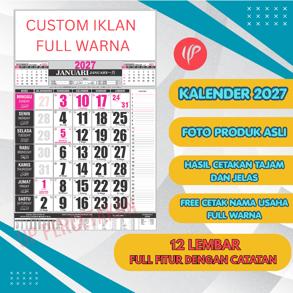 KALENDER 2027 (12 LEMBAR) bisa dengan IKLAN USAHAMU + FREE DESIGN