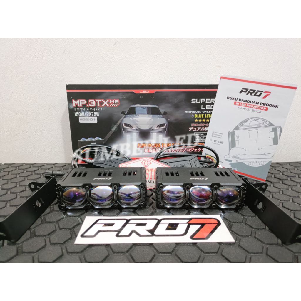PRO7 MP3 TX M2 150W MINI LASER PRO7 3 MATA BLUE LENS SUPER TERANG LAMPU KABUT MOTOR MOBIL