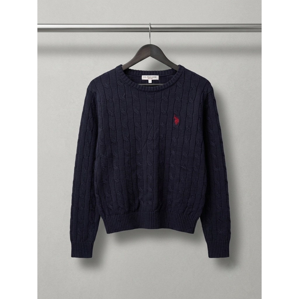 Sweater Polo USPA Boxy Rajut Unisex Full Kepang Navy
