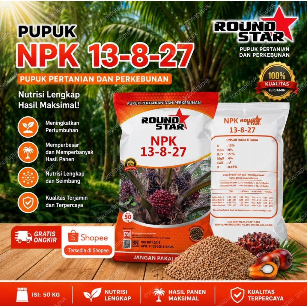 PUPUK ROUND STAR NPK 13 8 27 BERAT 50 KG