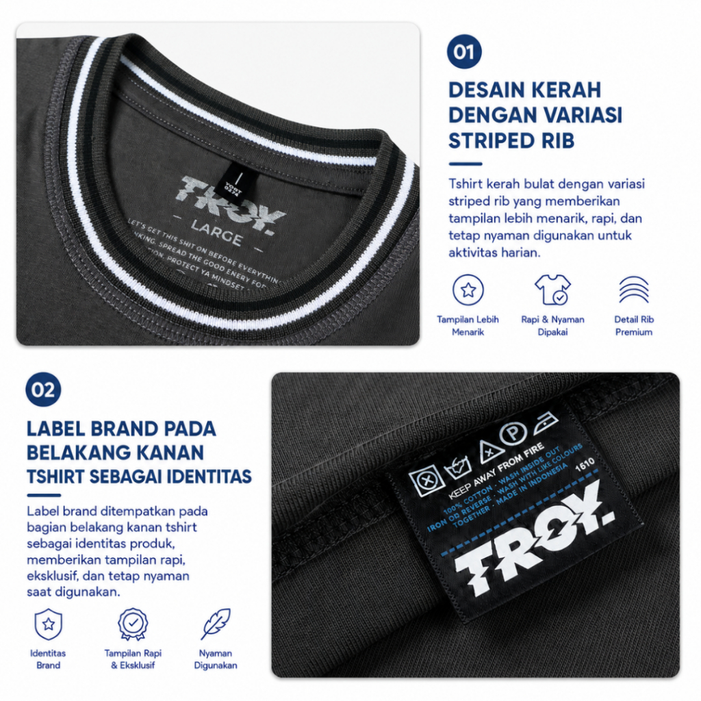 Troy Company Striped Rib Tshirt Dark Grey Orbis Tela - Kaos Pria Lengan Pendek Abu Gelap KST 3050-3A1W1B