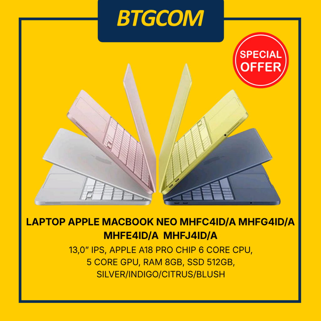 LAPTOP APPLE MACBOOK NEO MHFC4ID/A MHFG4ID/A MHFE4ID/A MHFJ4ID/A 13,0 INCH IPS APPLE A18 PRO CHIP 6 