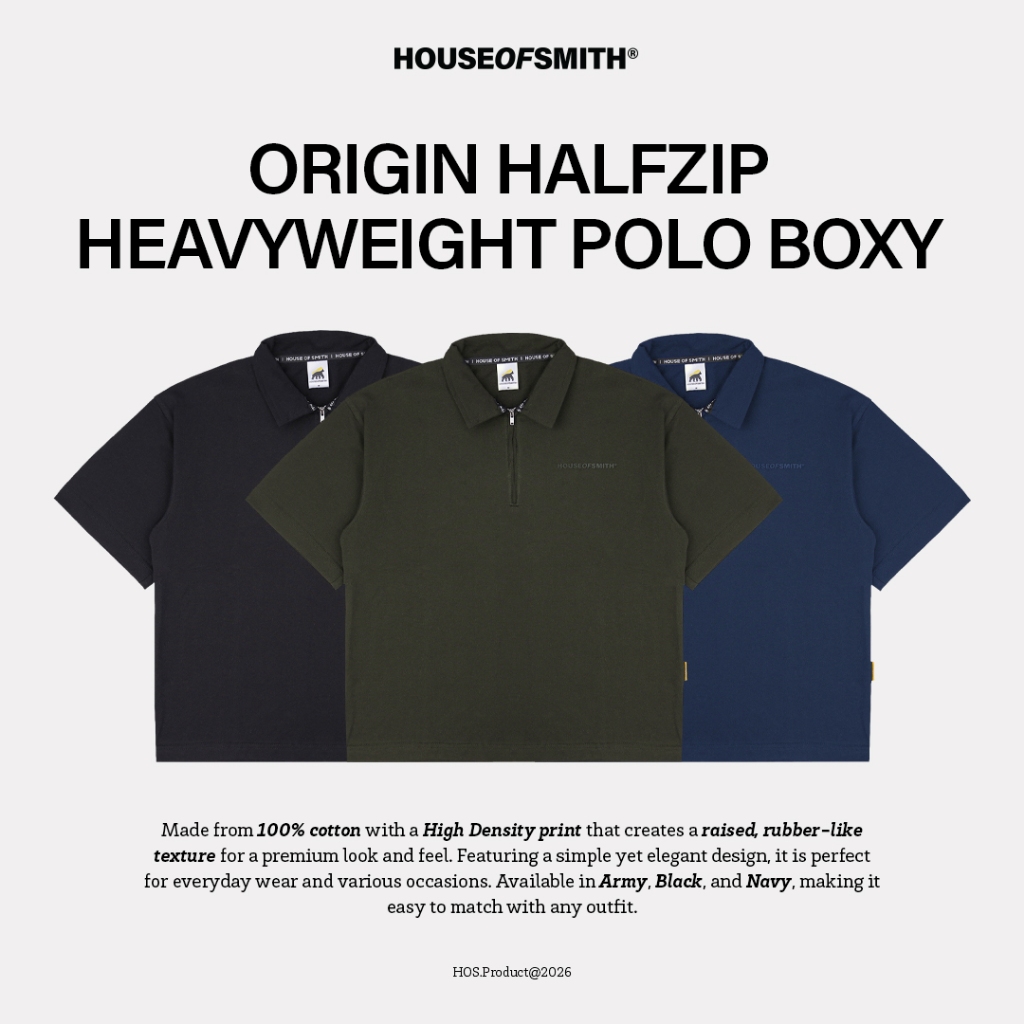 House of Smith Polo Shirt - Origin Halfzip Heavyweight Polo Boxy - Polo Halfzip Boxy Pria