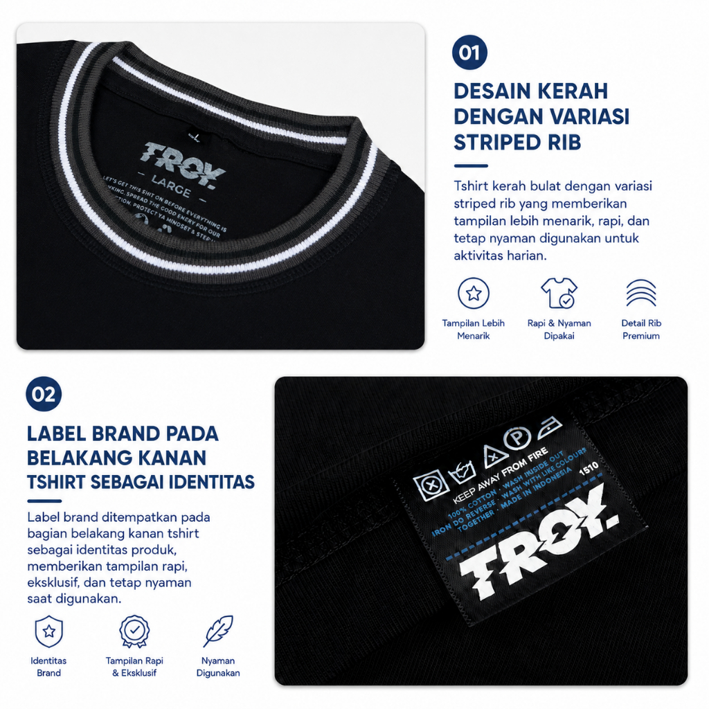 Troy Company Striped Rib Tshirt Black Crusader - Kaos Pria Lengan Pendek Hitam KST 3329-3A1W1B