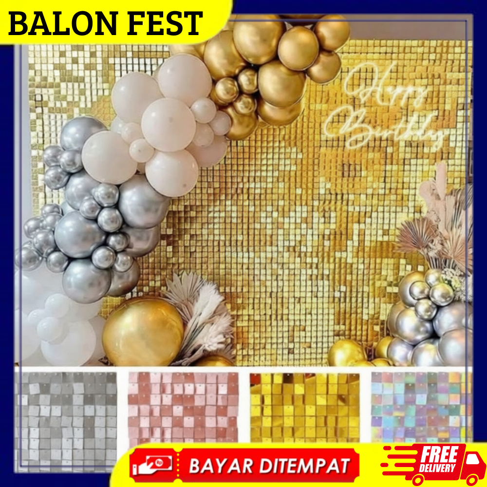 Tirai Kaca Kotak Dekorasi Backdrop Foto Ulang Tahun Lamaran Pernikahan Aneka Warna
