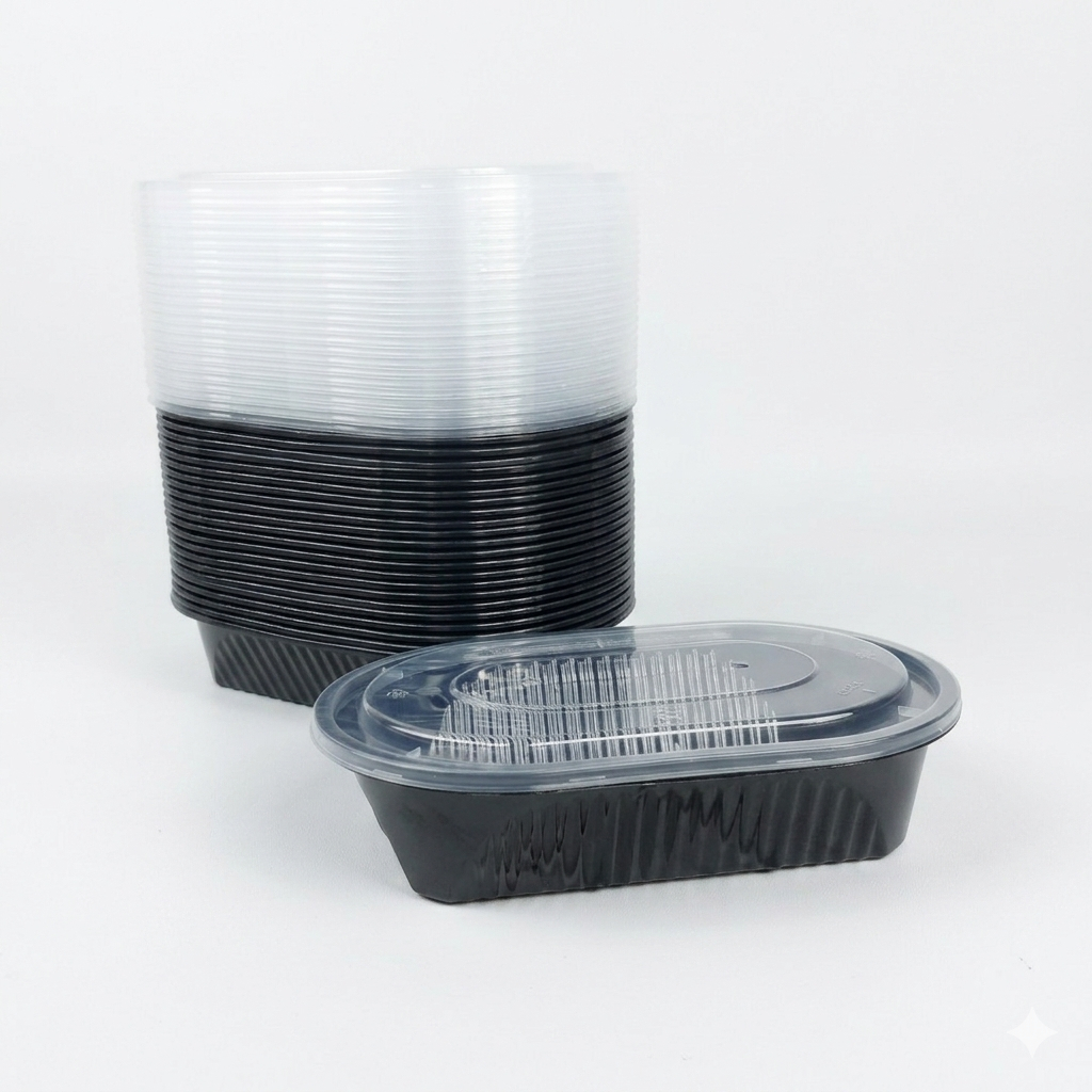 THINWALL OVAL HITAM 1000 ML, 750 ML dan 600 ML