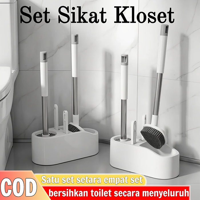 Sikat toilet 4 in 1, set pembersih rumah bersih tanpa sudut tersembunyi, cocok untuk kloset duduk da