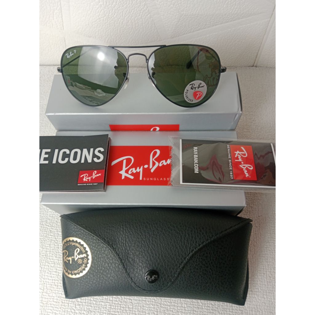 Kacamata Rayban Aviator RB3025 002/58 POLISHED BLACK Original