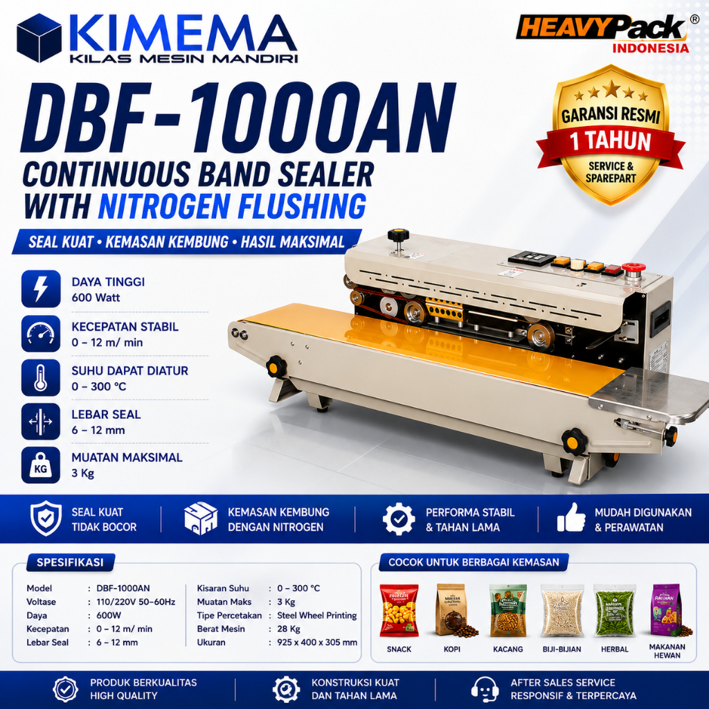 DBF-1000AN Continuous Band Sealer Mesin Seal Isi Gas Nitrogen Kembung