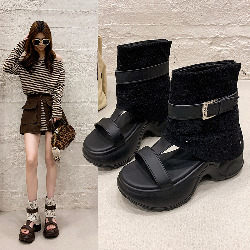 Footwear Sepatu Boot Stoking Black Ankle Boots Hak Platform 7cm Tinggi Sandal High Heels Casual Bots