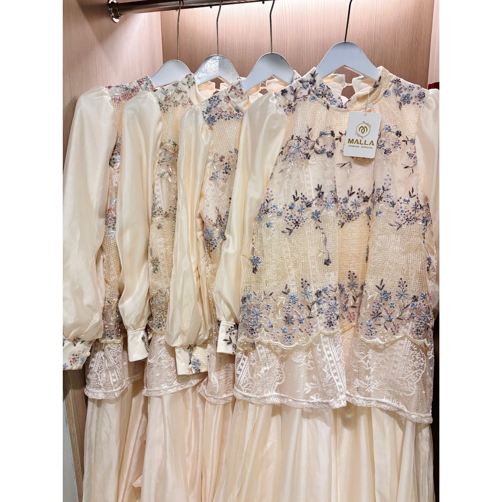 Malla Official Dress Gamis Elegan Fairy Brukat Tille Bordir PO 424 BELLA GAMIS BROKAT 100626