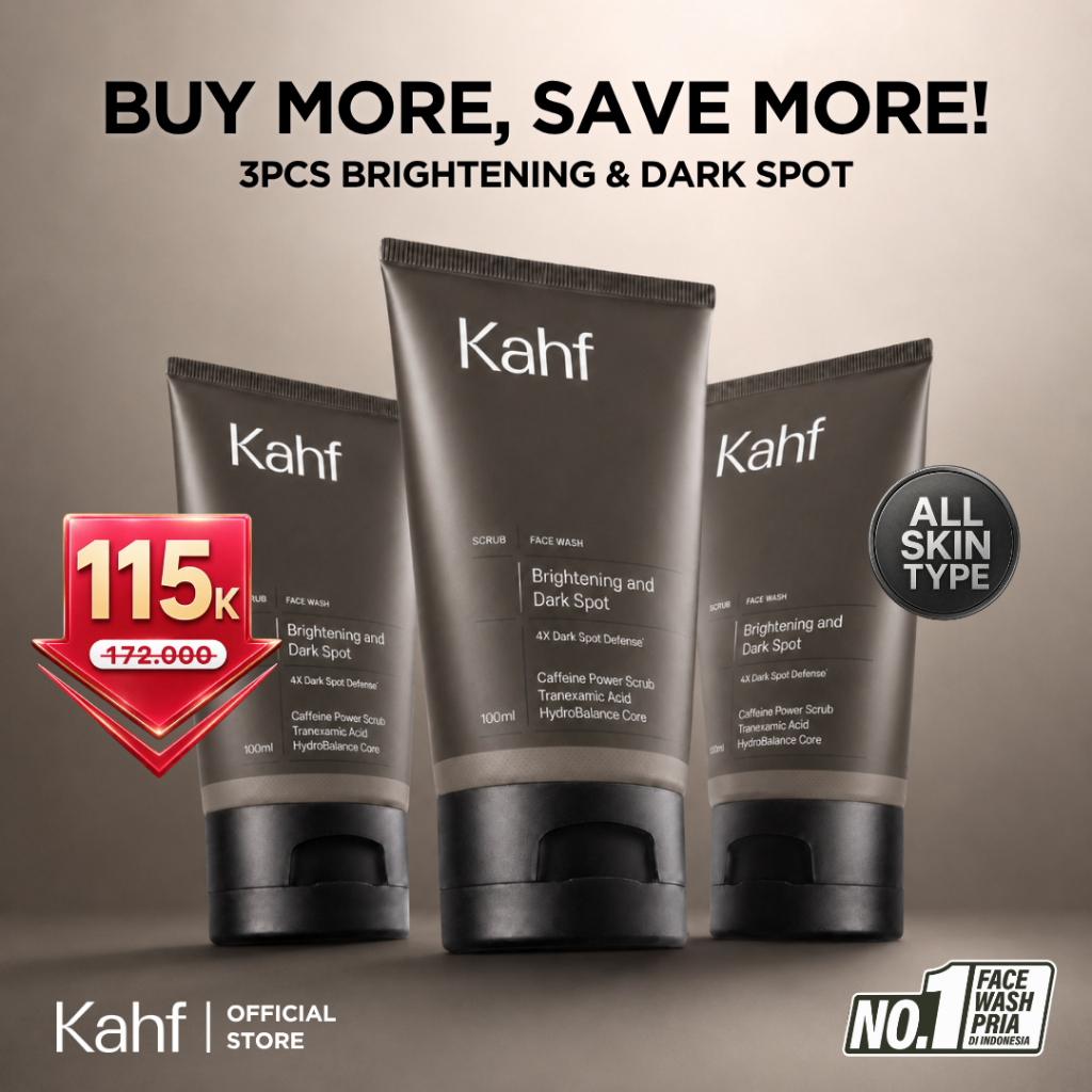 Triple Pack Kahf Face Wash Brightening and Dark Spot Scrub 100 ml - 3 pcs Sabun Cuci Muka Pria Anti 