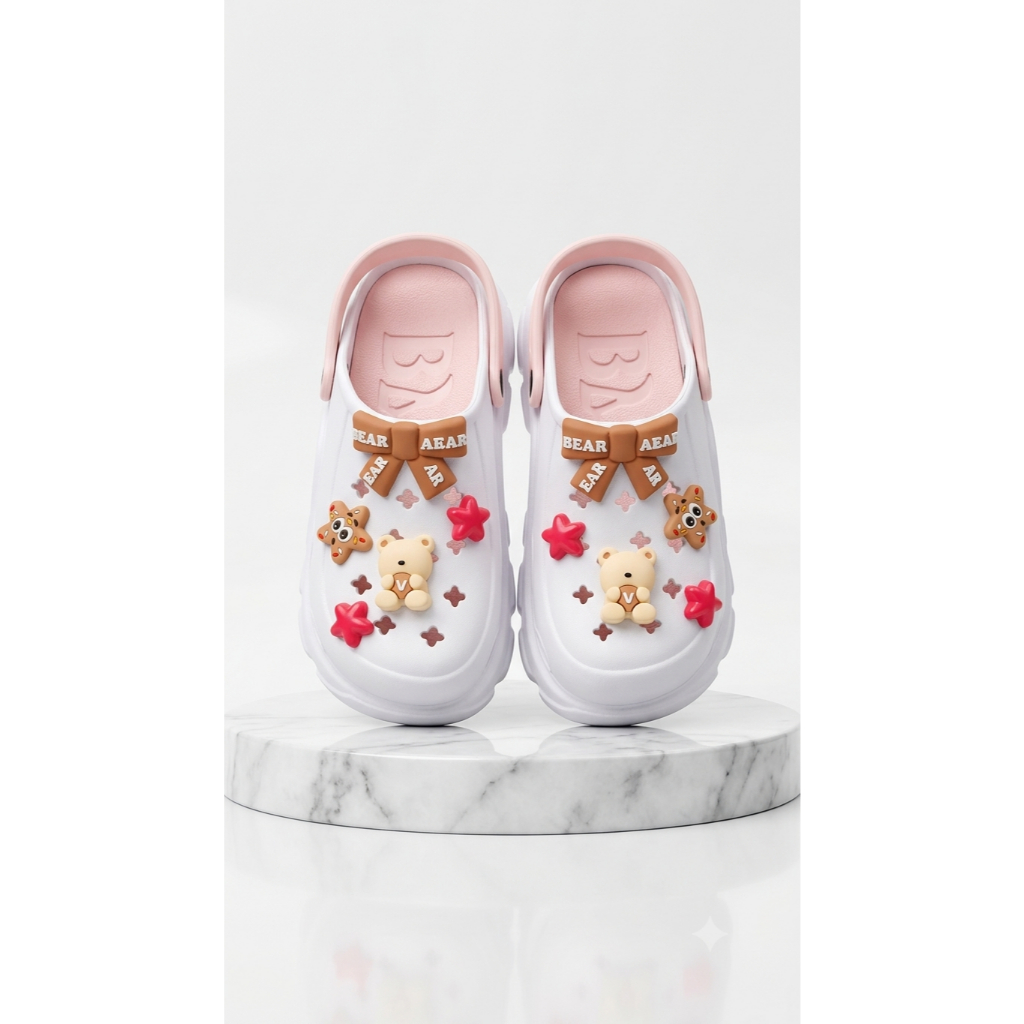 Sandal Crocs DEWASA Pink Lucu Dengan Aksesoris Karakter random/sendal baim wanita/ slop wanita / luc