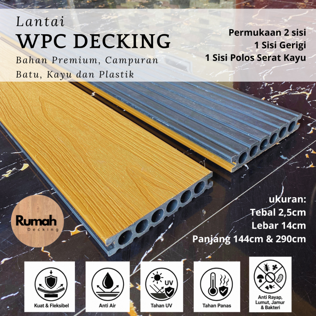 Decking WPC Batangan | Lantai Kayu WPC Premium | Lantai WPC | Lantai Outdoor WPC Anti UV