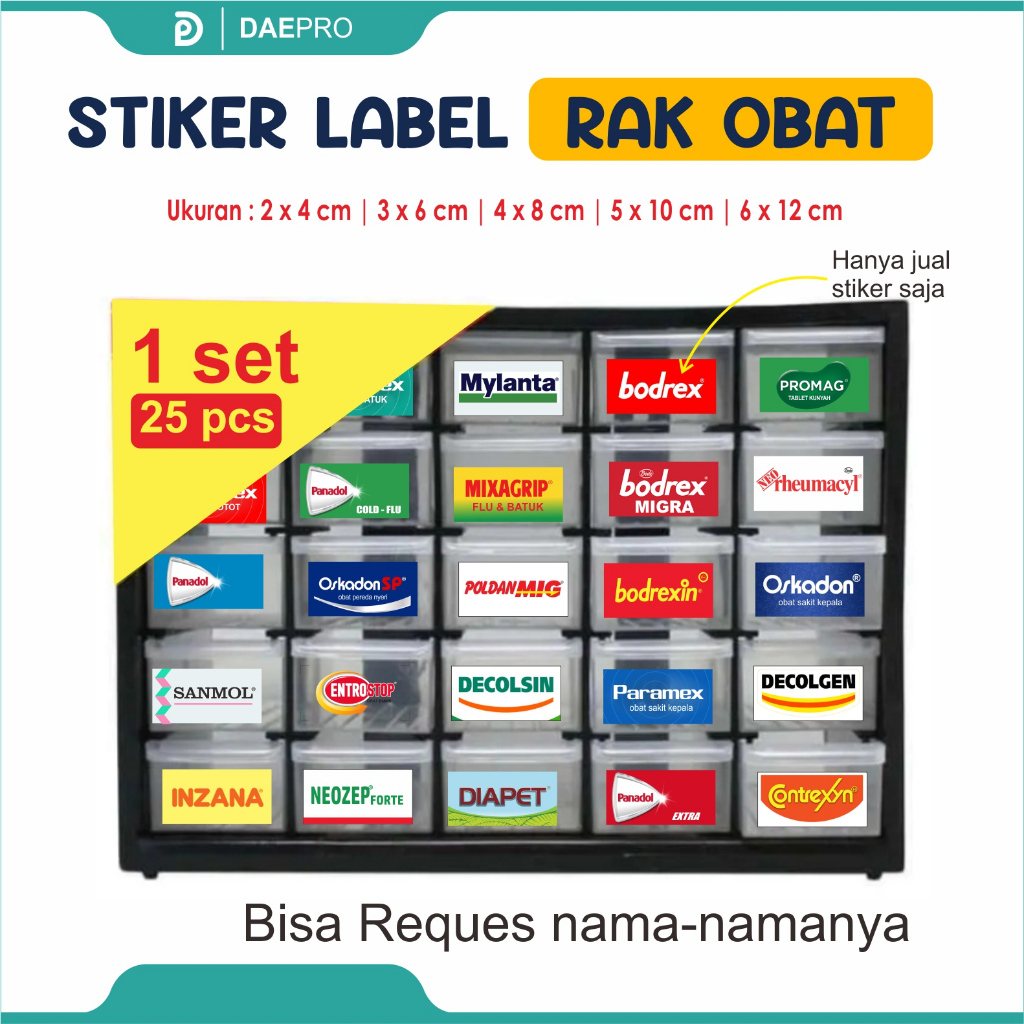 (25 pcs) Stiker Label Rak Obat ukuran 2 x 4 sd 6 x 12 cm untuk warung Toko Obat Apotek