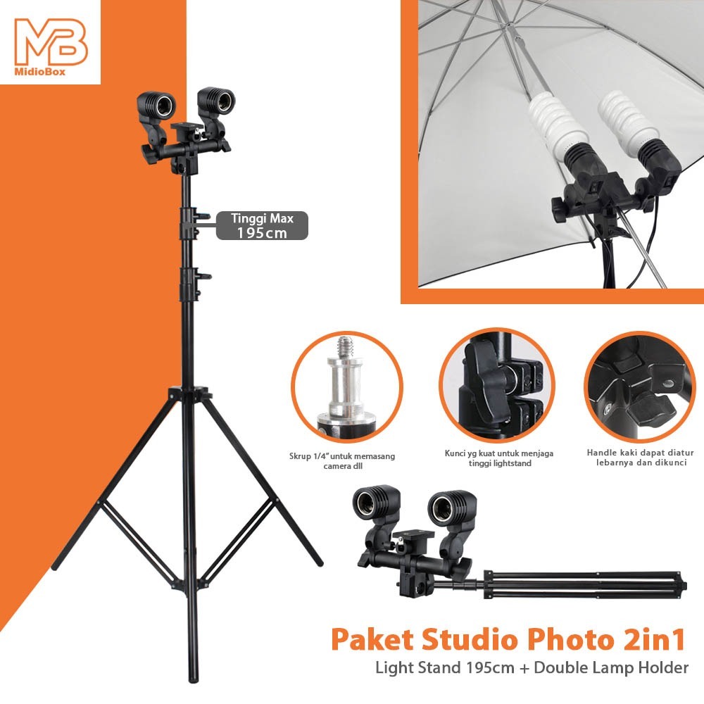 Lighting Studio Pake Lighting Studio Midio Stand Plus Double Lamp Holder  Untuk Studio Mini Lampu Fo