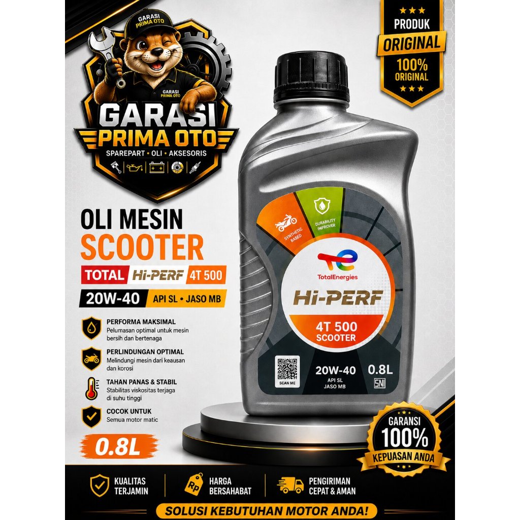 TOTAL HI-PERF 4T 500 20W-40 0.8L | OLI MESIN | OLI MOTOR MATIC