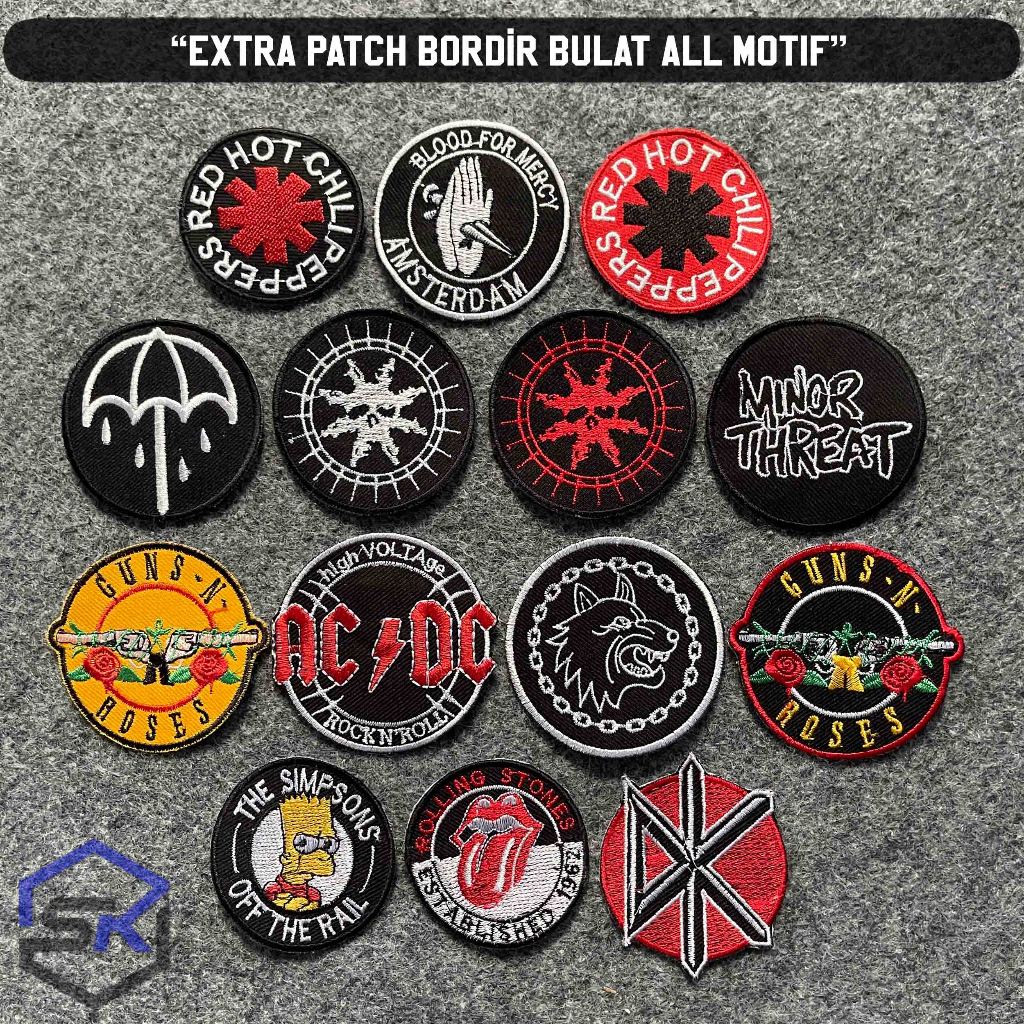 Patch bordir motif musik emblem bordir logo bulat patch ACDC emblem Guns N Roses aksesoris tambahan