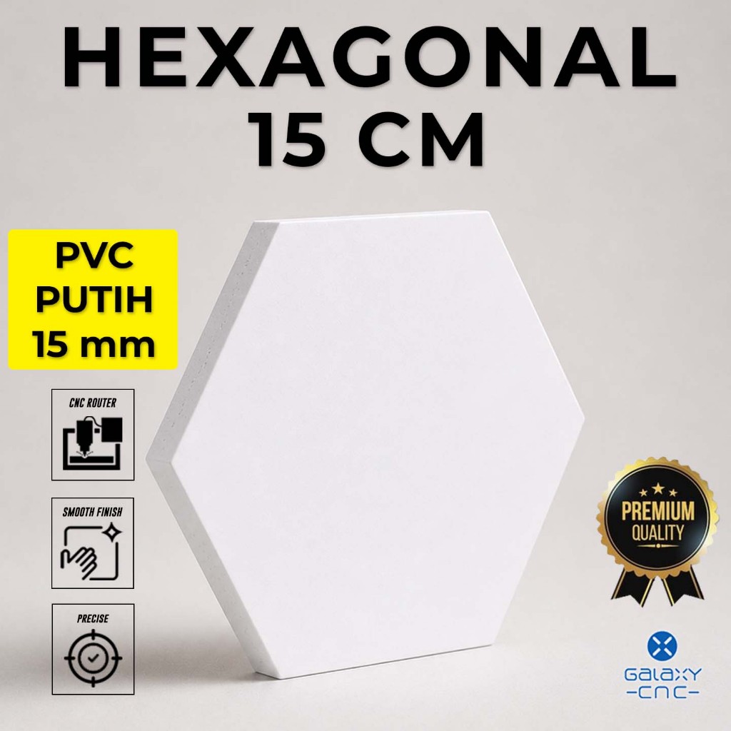 Hexagonal 15 cm - PVC Putih 15 mm - Custom papan PVC foam board