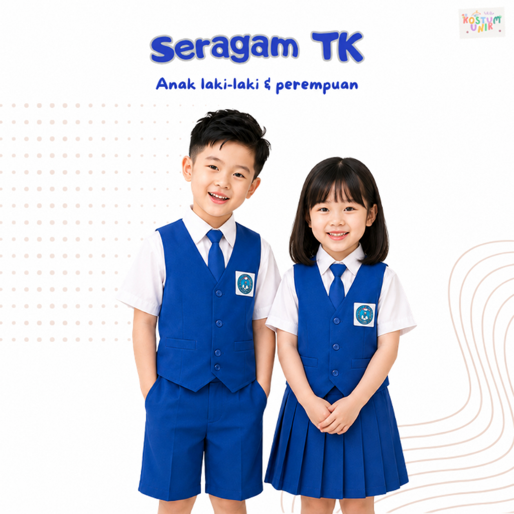 Seragam TK Biru Putih Nasional Seragam Paud Anak Cewek Cowok Seragam Pendek Biru Rompi