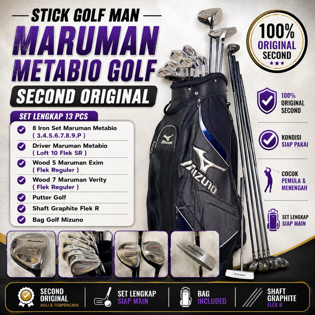 Paket Stick Golf Man Maruman Metabio Shaft Graphite Bekas Original Fullset Bag Golf