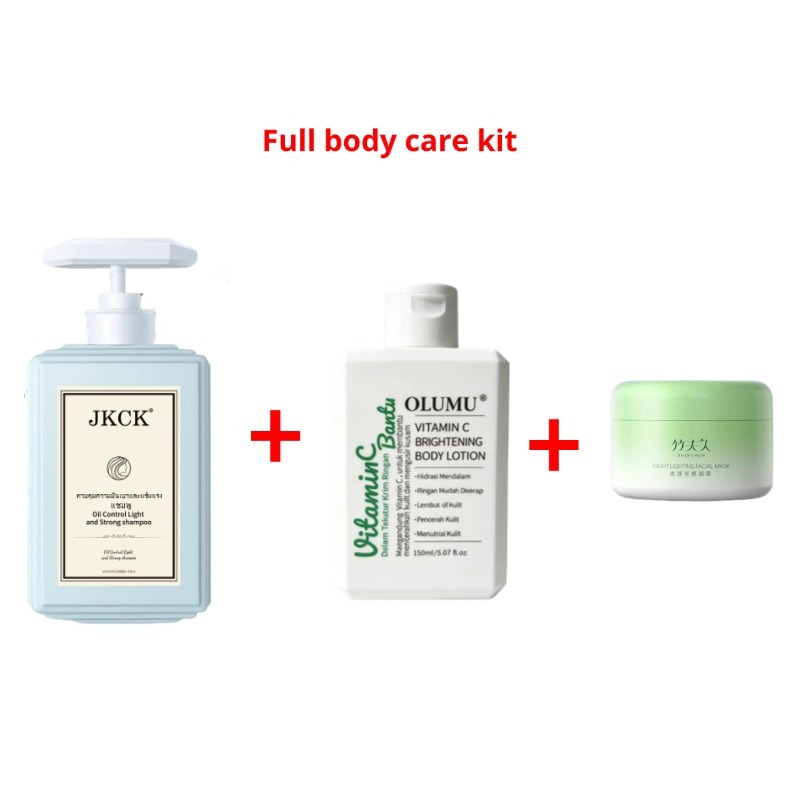 JKCK Shampoo + ZHUFU masker wajah + OLUMU Susu Tubuh Melembatkan rambut, memutihkan dan memberi gizi