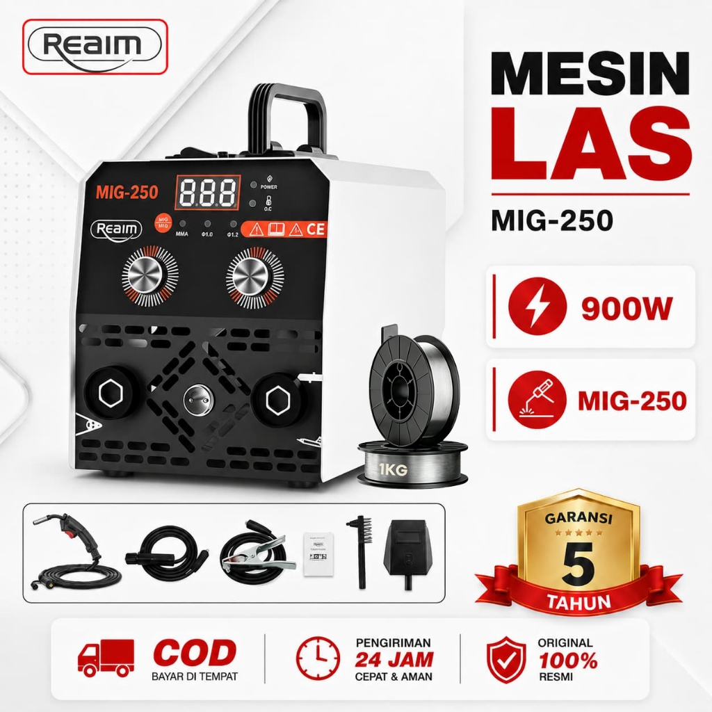 REAIM Mesin Las MIG Invertermesin las mig tanpa gas mesin las lakoni 900 watt original