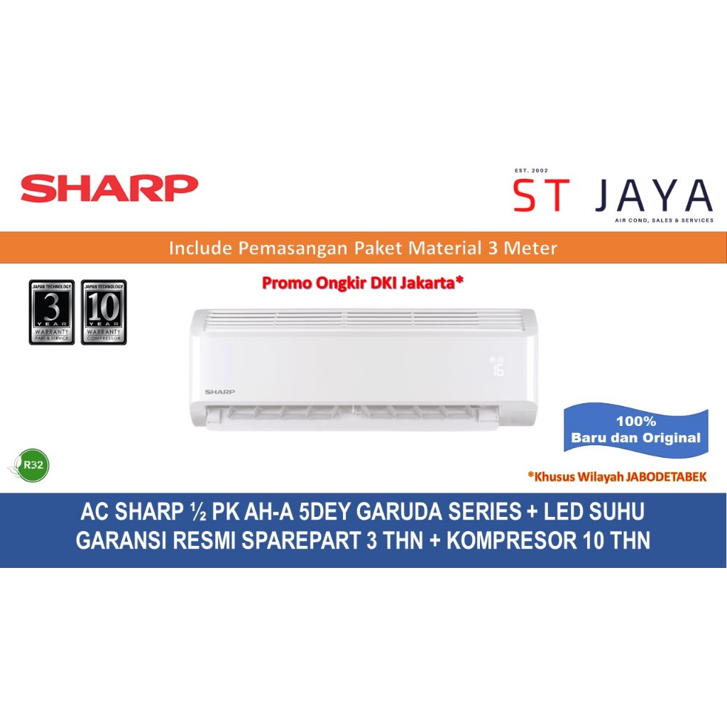 +PASANG l Sharp 1/2 PK AC 1/2 PK AH 5DEY / 5BEY GARUDA SERIES Low Watt R32