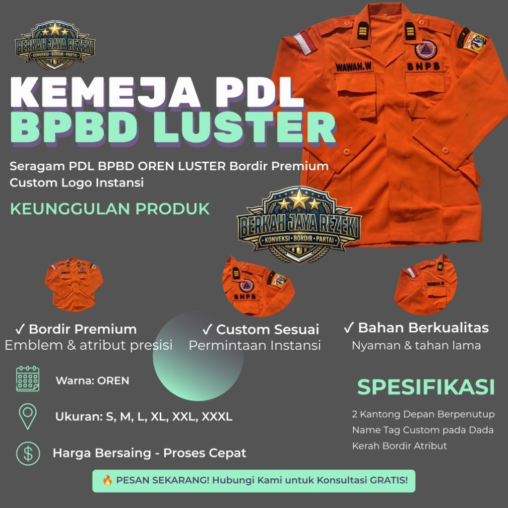 Kemeja PDL BPBD/Seragam BPBD/BASARNAS,Seragam BPBD pria Wanita Exclusive
