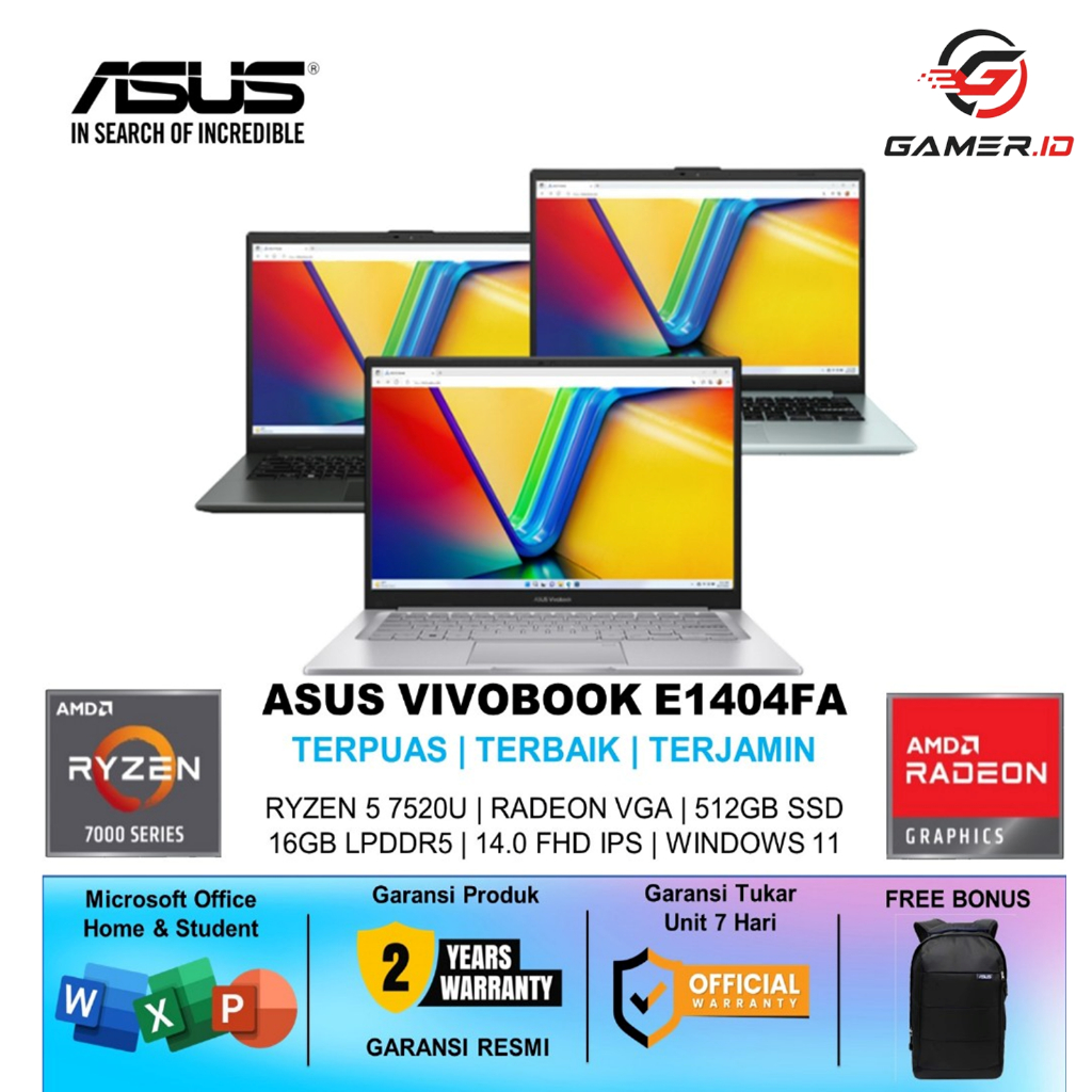 LAPTOP ASUS VIVOBOOK GO 14 E1404FA - RYZEN 5 7520U 16GB RAM 512GB SSD WINDOWS 11 OHS
