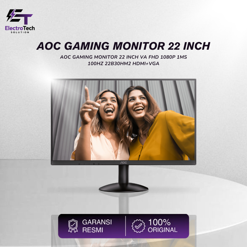 AOC GAMING MONITOR 22 INCH VA FHD 1080P 1MS 100HZ 22B30HM2 HDMI+VGA