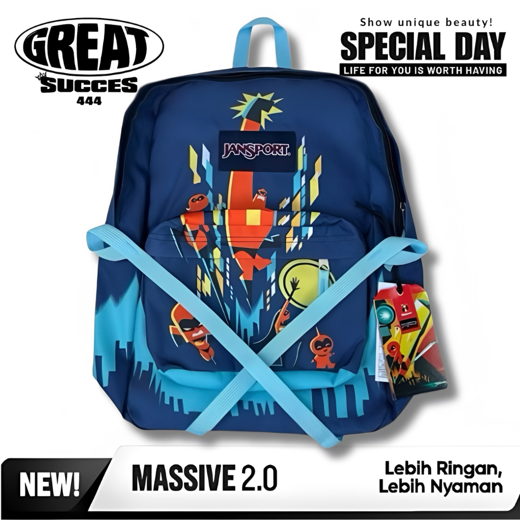 GREATSUCCES - TAS JANSPORT DISNEY INCREDIBLE2 BLUE BACKPACK ORIGINAL SUPERBREAK - TAS RANSEL DISNEY 