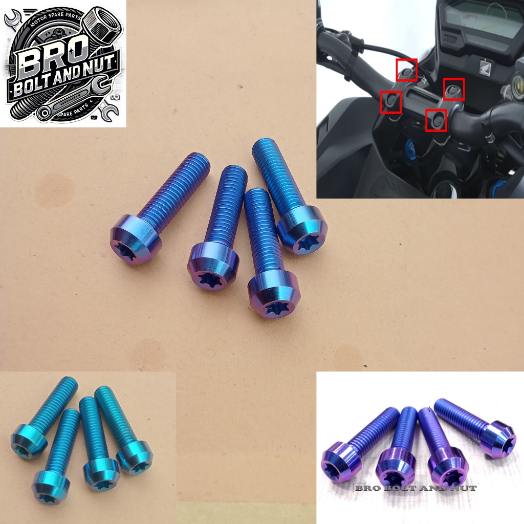 Baut Titanium Kleman Raiser Stang CB 150 X GR5 original Vietnam Set Isi 4