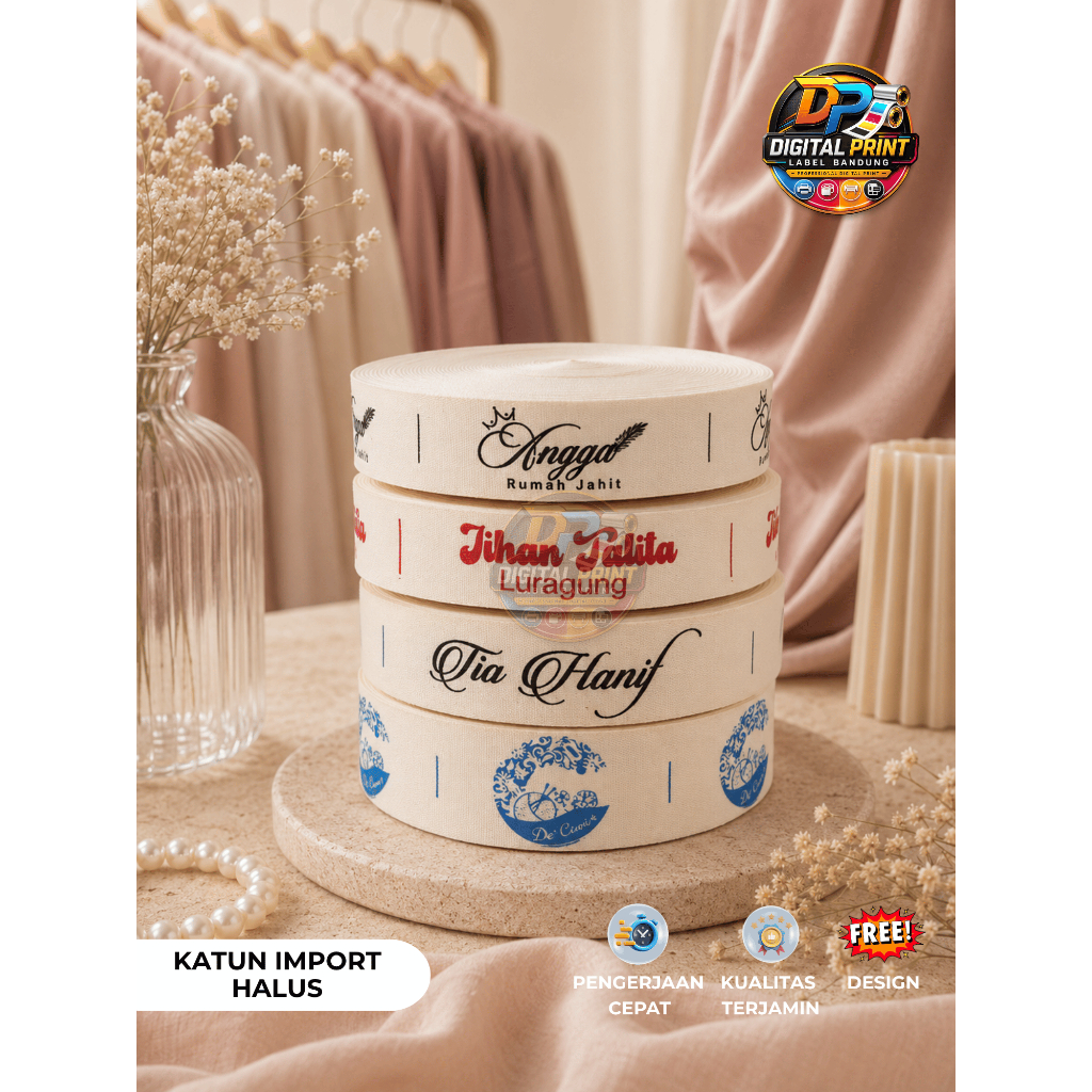 label katun 1 roll 25 meter / label hijab / label gamis / label kerudung / label merek label pita ma