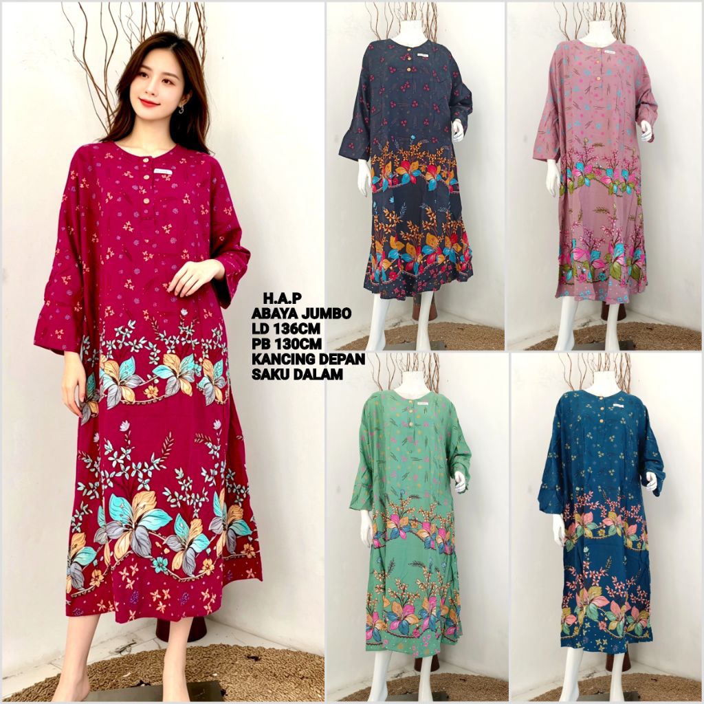 Longdress Jumbo Hap Abaya Kancing Depan Daster Muslimah Jumbo Mix Motif
