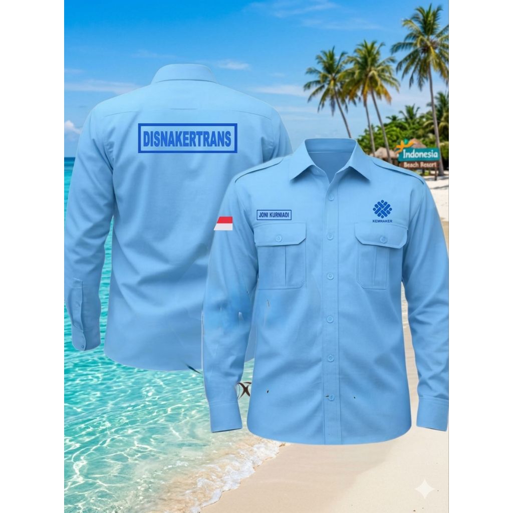 kemeja kemnaker warna biru turkis seragam kemnaker pdh kemnaker pdl knaker