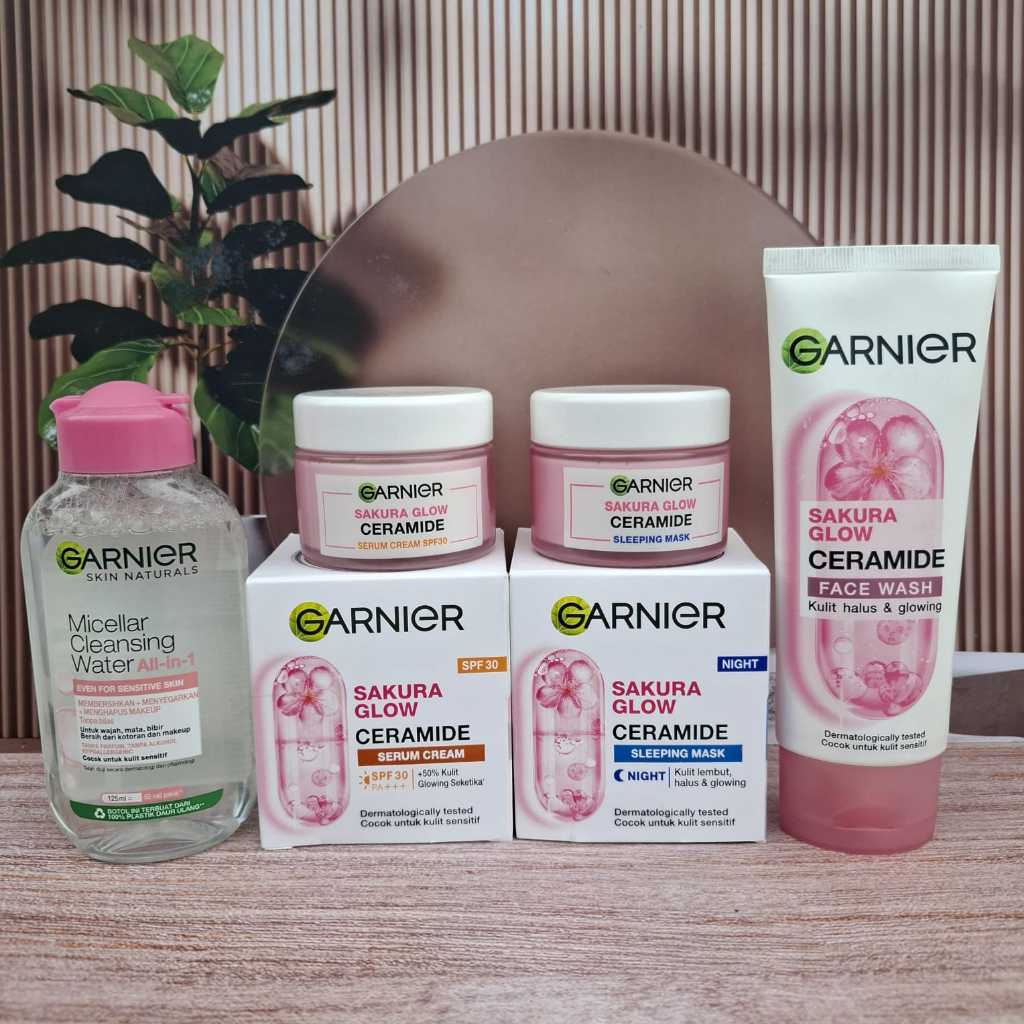 Paket 4in1 Skincare Garnier Sakura Glow Skin Barrier Complete Set Untuk Glowing Maksimal  , Day Crea