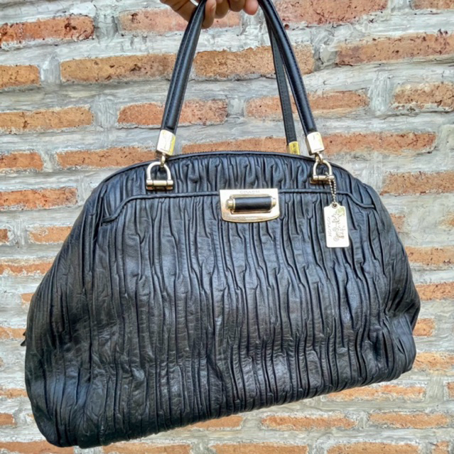 Coach Coc Madison Domed Shoulder Hand Bag Kulit Asli Kulas Hitam Vintage