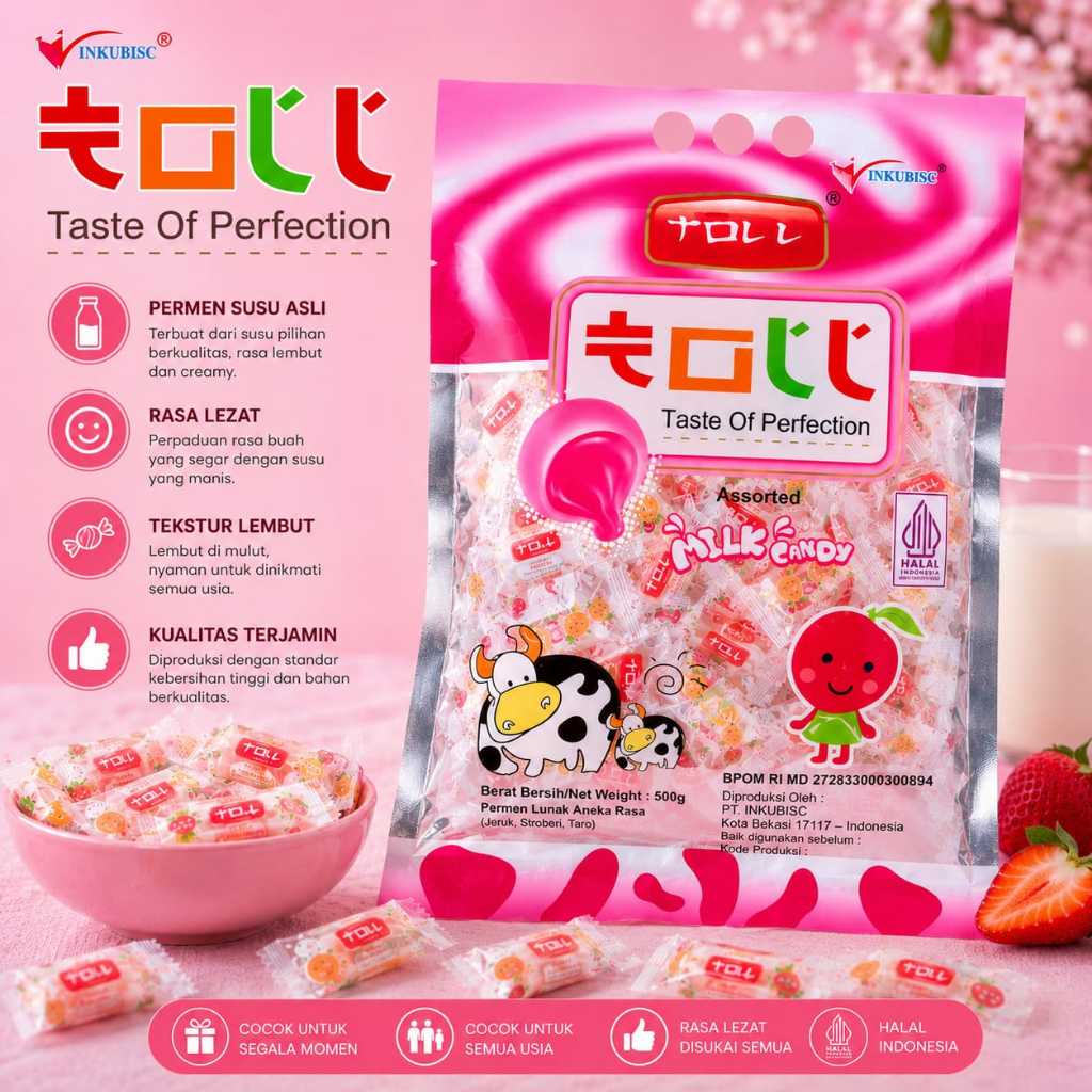 Toll Assorted Milk Candy Aneka Rasa 500gr Permen Susu Lembut Buah Creamy Jeruk Stroberi Taro Soft Ha